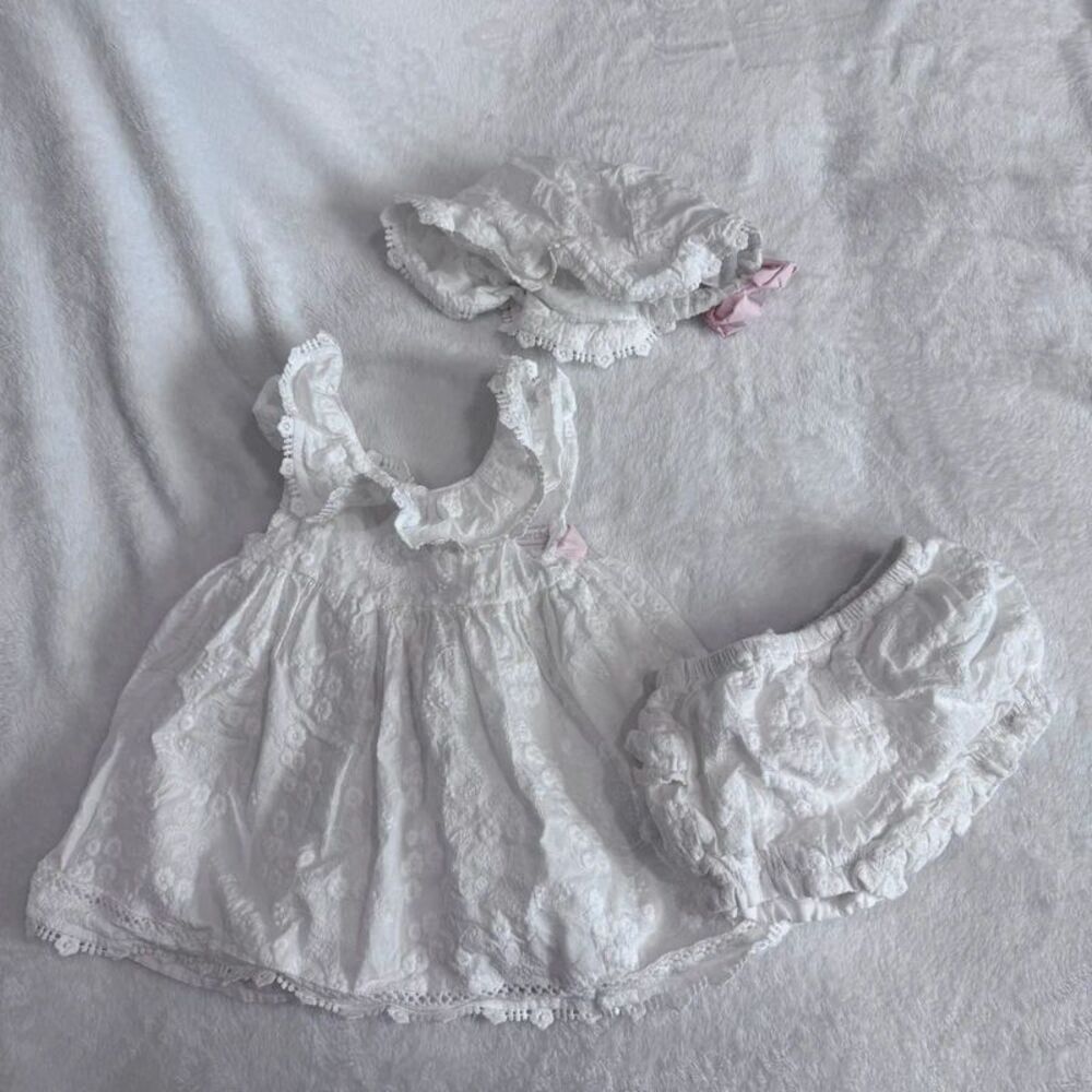 Shabby Chic White Lace Floral Baby Girl Dress
